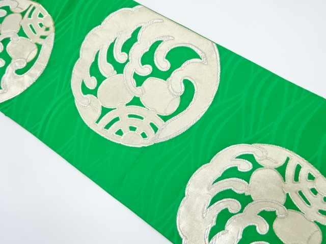 アンティーク　波丸紋に槌車模様織り出し袋帯（着用可）